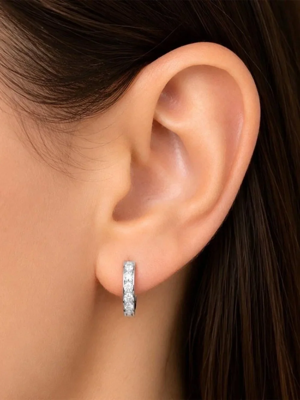 Created White Sapphires Single Huggie Earring 14k White Gold